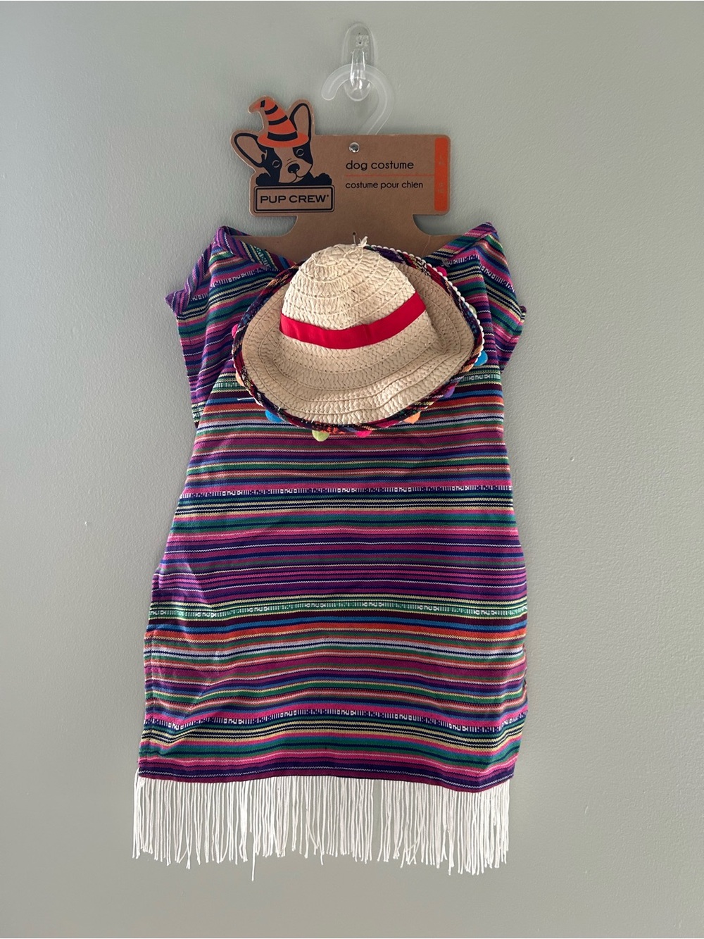 Pup Crew Multicolor Striped Dog Poncho with Hat - Purple large/xl